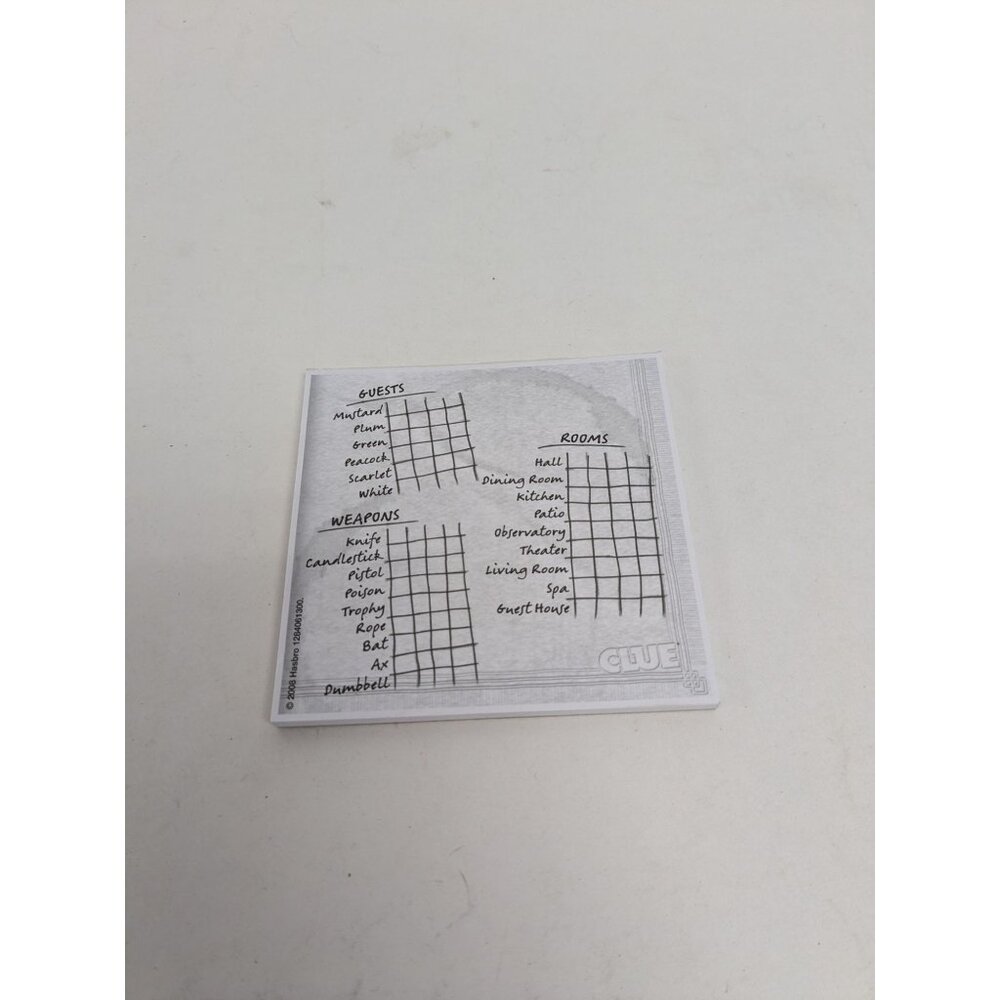 2008 Clue Board Game Replacement Parts Detective Notes